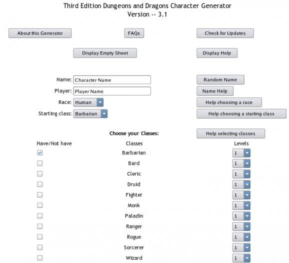 3rd Edition Dungeons & Dragons Character Generator screenshot