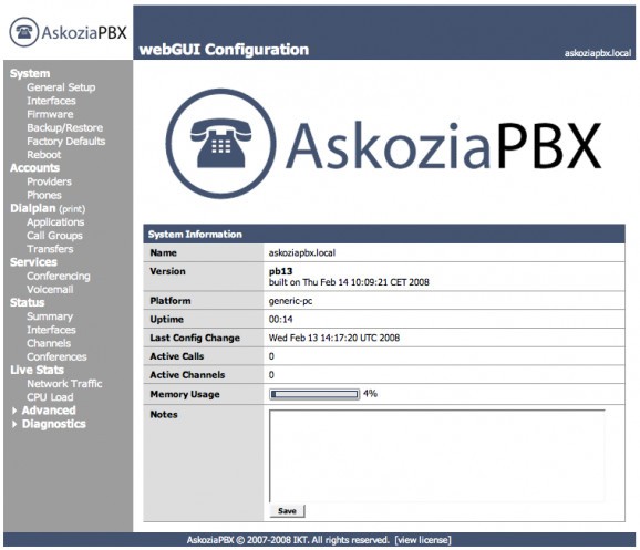 AskoziaPBX screenshot