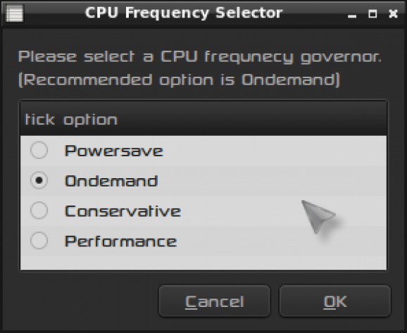CPU frequency governor selector screenshot