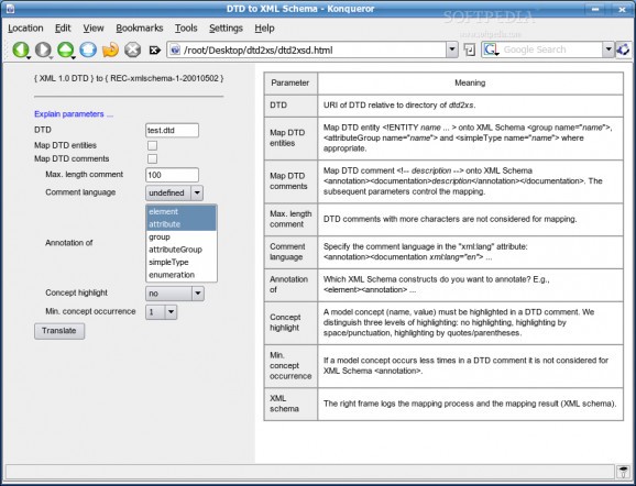 DTD to XML Schema translator screenshot