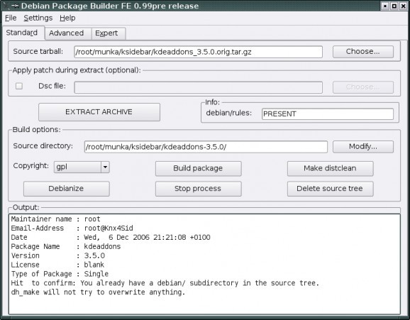 Debian Package Tools FE screenshot