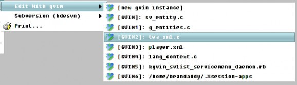 Edit with gvim - with GVIM serverlist screenshot