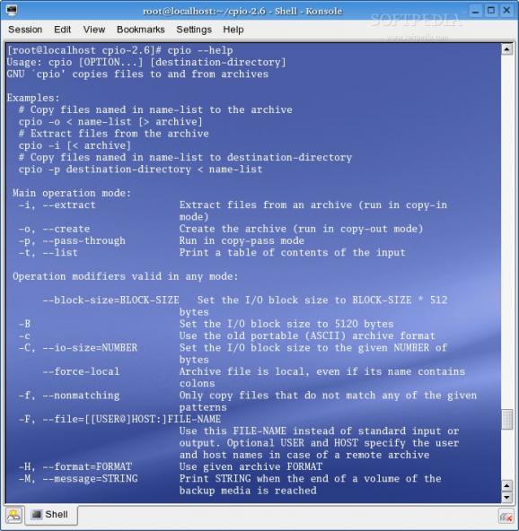 GNU cpio screenshot