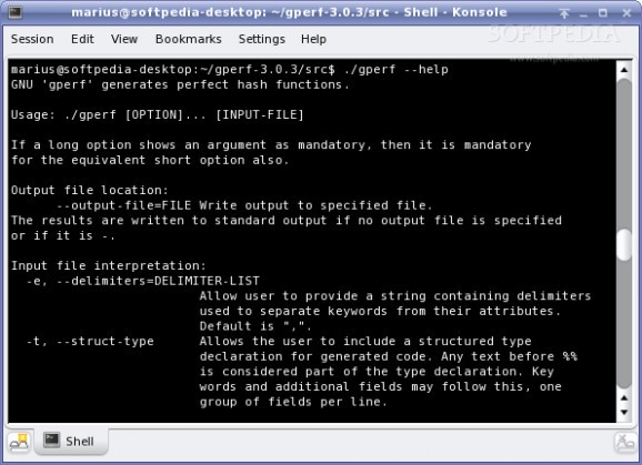 GNU gperf screenshot