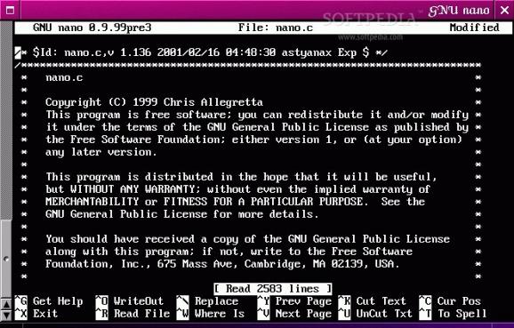 GNU nano screenshot