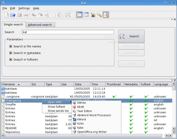 Kat - Desktop Search Engine for Linux screenshot