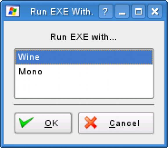 Open EXE with Either Wine or Mono dialog screenshot