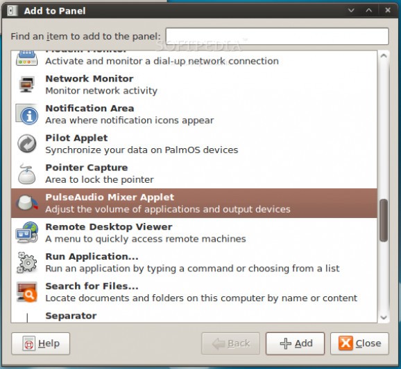 PulseAudio Mixer Applet screenshot