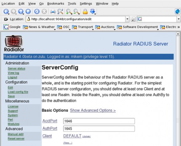 Radiator Radius Server screenshot