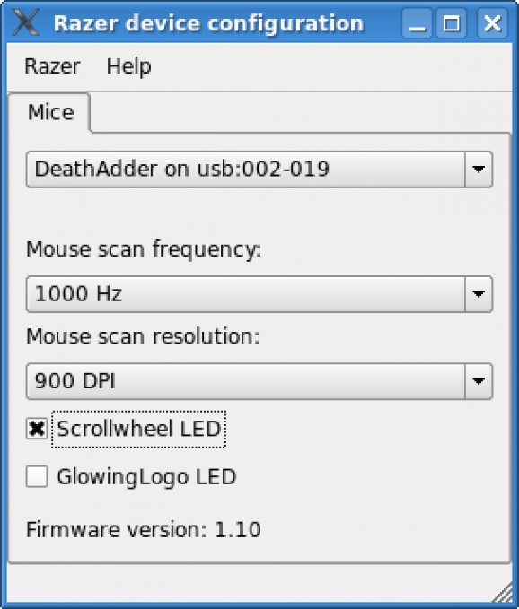 Razer device configuration tool screenshot