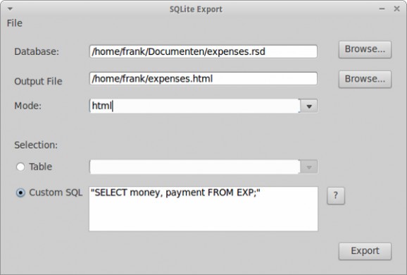 SQLite Export screenshot