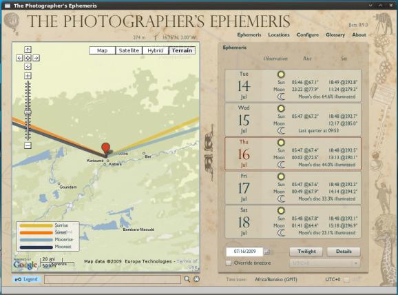 The Photographer's Ephemeris screenshot